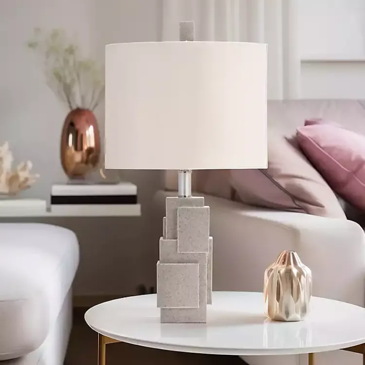 Table Lamps-Kirklands Home Gray Stacked Blocks Table Lamp Ivory