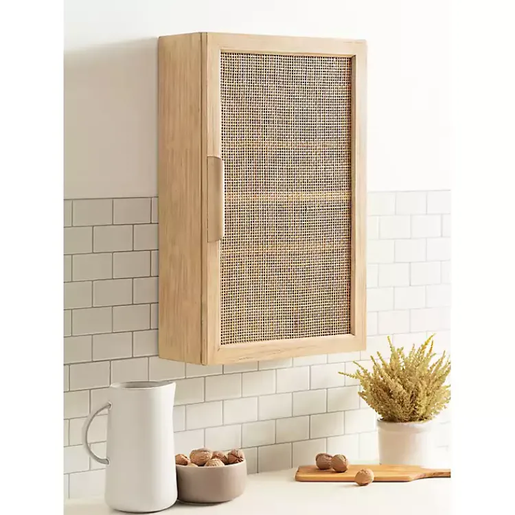Wall Storage-Kirklands Home Natural Rattan Wall Cabinet