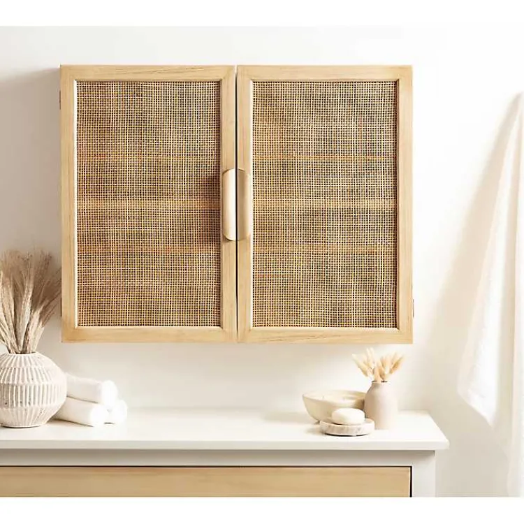 Wall Storage-Kirklands Home Natural Rattan Wall Cabinet