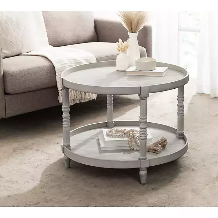 Coffee Tables-Kirklands Home Round Bellport Coffee Table Gray