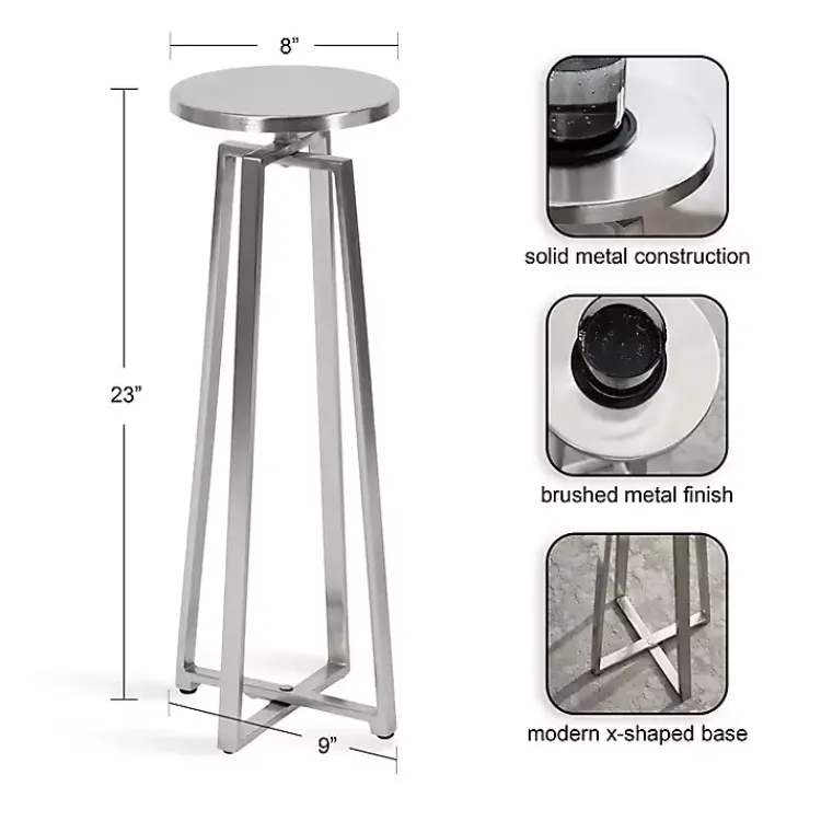 Accent & End Tables-Kirklands Home Round Zia Metal Accent Table Silver