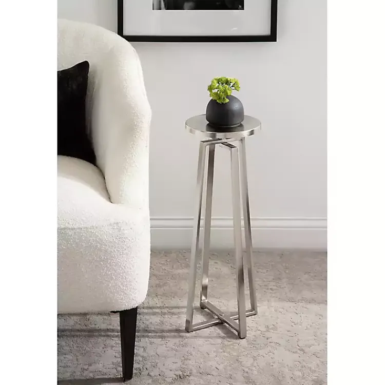 Accent & End Tables-Kirklands Home Round Zia Metal Accent Table Silver
