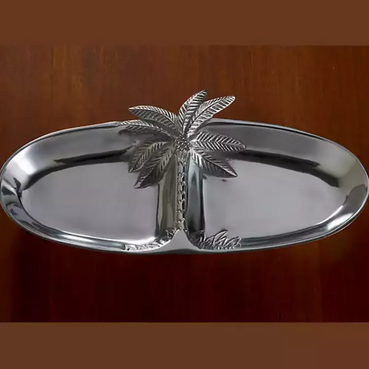 Bathroom Accessories-Kirklands Home Palm Tree Bathroom Vanity Tray Silver