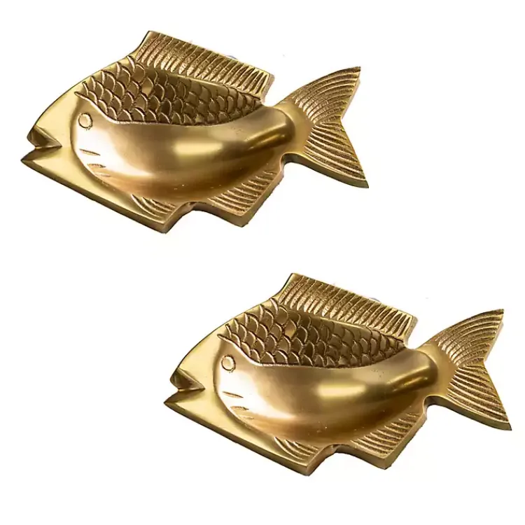 Bathroom Accessories-Kirklands Home Fish Soap Dishes, Set of 2 Gold