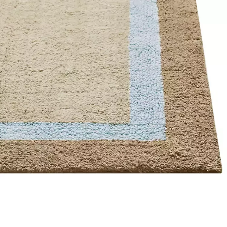 Bathroom Rugs-Kirklands Home Brown and Blue Border Cotton Bath Runner