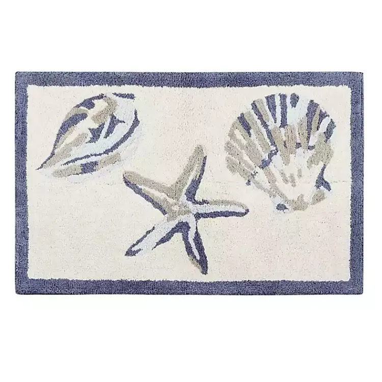Bathroom Rugs-Kirklands Home Blue Tufted Seashell Bath Mat