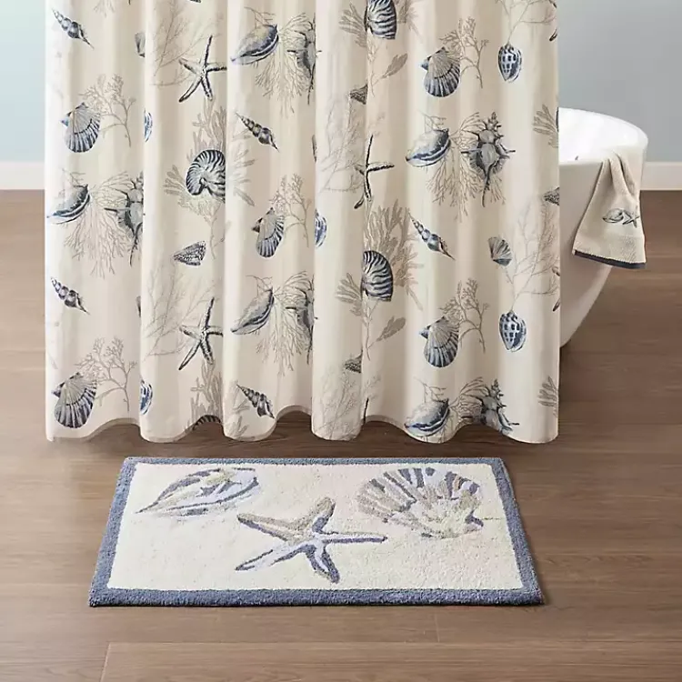 Bathroom Rugs-Kirklands Home Blue Tufted Seashell Bath Runner