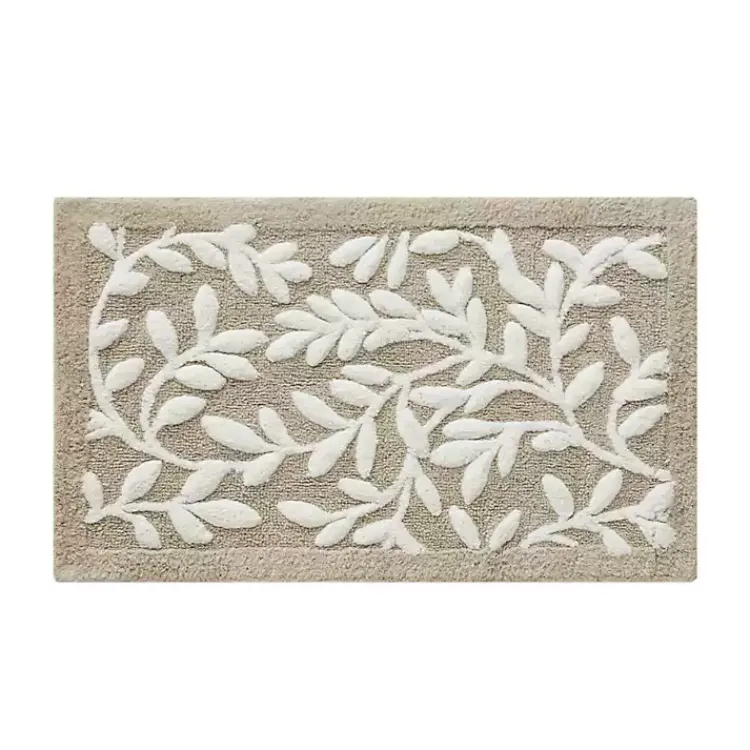 Bathroom Rugs-Kirklands Home Tan Botanical Cotton Bath Mat, 34 in.