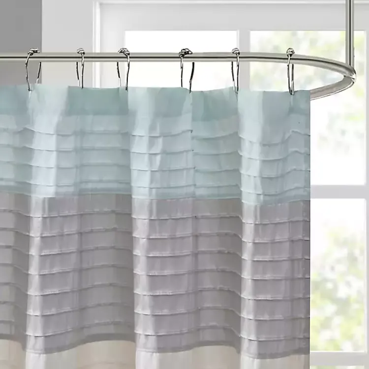 Shower Curtains-Kirklands Home Light Colorblock Silky Shower Curtain Blue