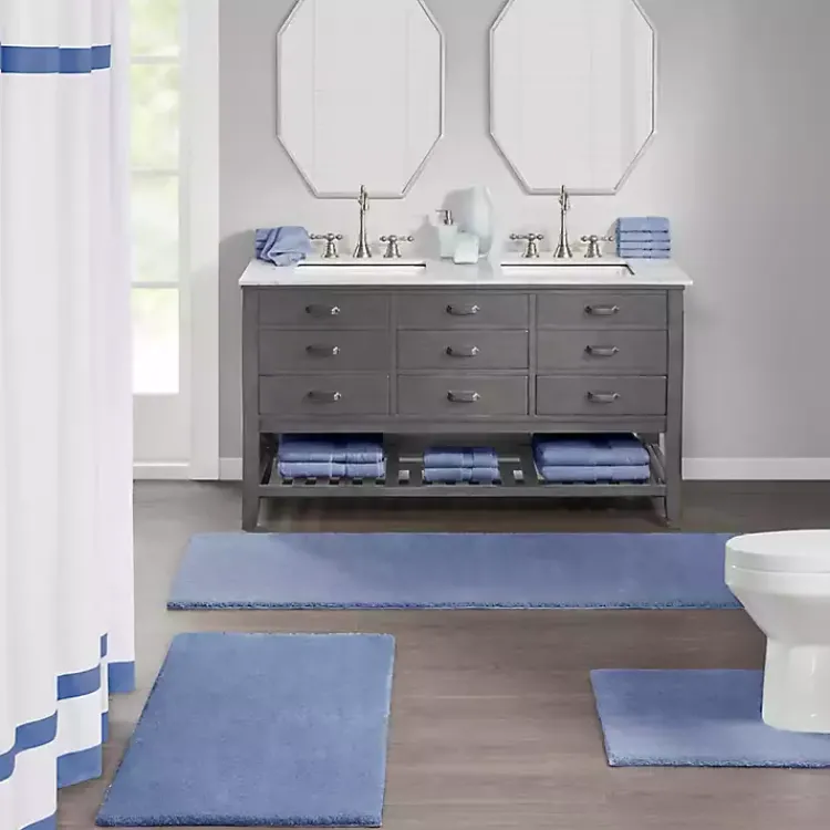 Bathroom Rugs-Kirklands Home Blue Plush Microfiber Bath Mat, 20x24