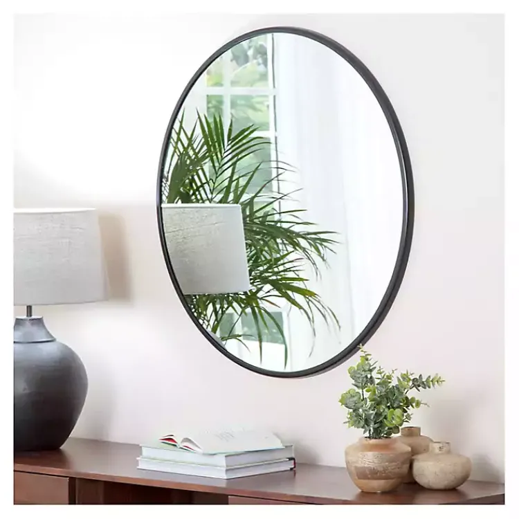 Framed Mirrors-Kirklands Home Modern Metal Round Wall Mirror Black