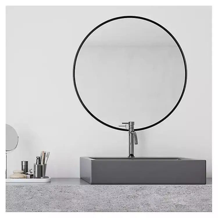 Framed Mirrors-Kirklands Home Modern Metal Round Wall Mirror Black