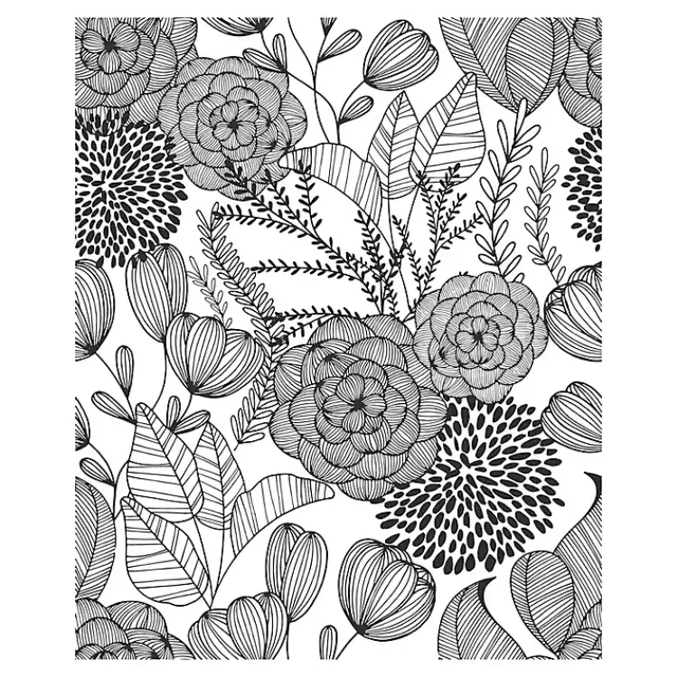 Wall Murals & Wallpaper-Kirklands Home & White Floral Garden Peel & Stick Wallpaper Black