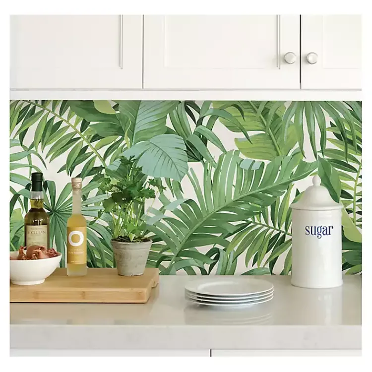 Wall Murals & Wallpaper-Kirklands Home Tropical Leaves Peel & Stick Wallpaper Green