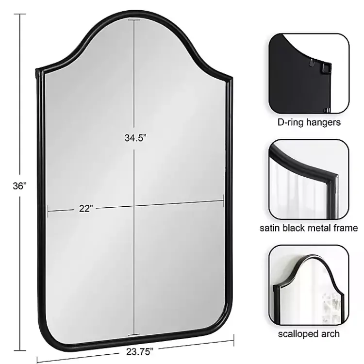 Decorative Mirrors-Kirklands Home Scalloped Arch Fellows Wall Mirror Black