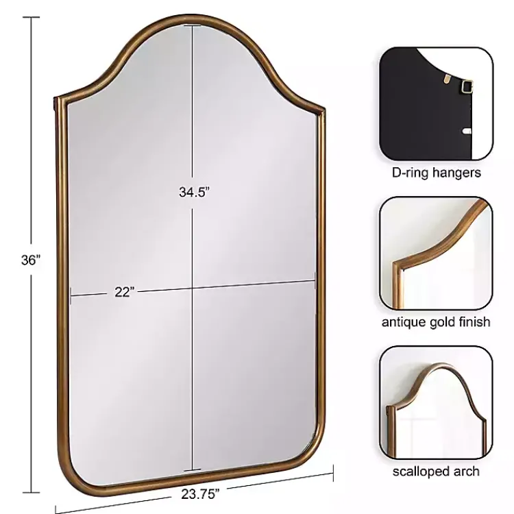Decorative Mirrors-Kirklands Home Scalloped Arch Fellows Wall Mirror Gold