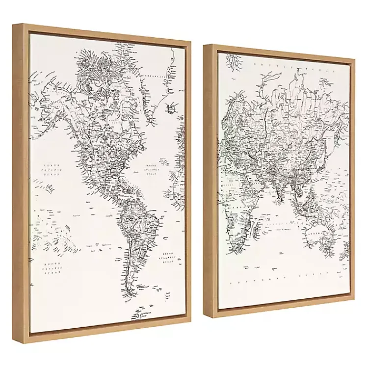 Canvas Art-Kirklands Home Vintage World Map Framed Canvas Art, Set of 2
