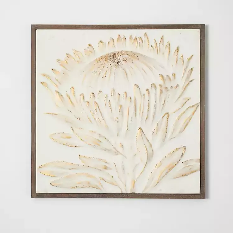 Wall Plaques-Kirklands Home White and Gold Protea Framed Wall Plaque