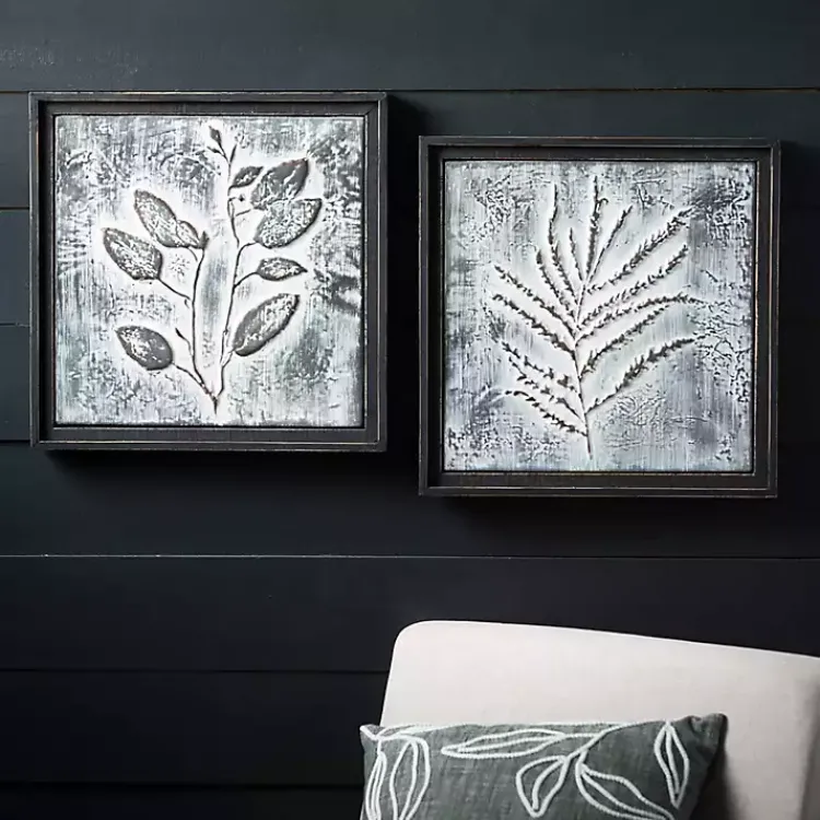 Wall Plaques-Kirklands Home Gray Metal Raised Leaf Wall Plaques, Set of 2