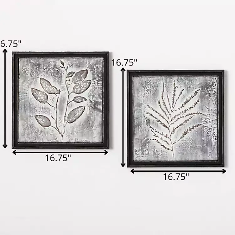 Wall Plaques-Kirklands Home Gray Metal Raised Leaf Wall Plaques, Set of 2