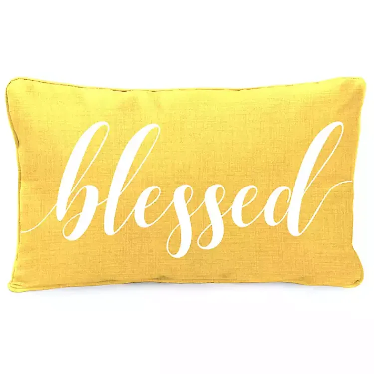 Outdoor Cushions & Pillows-Kirklands Home Yellow Blessed Outdoor Lumbar Pillow