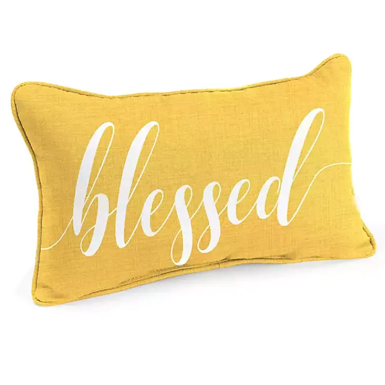 Outdoor Cushions & Pillows-Kirklands Home Yellow Blessed Outdoor Lumbar Pillow