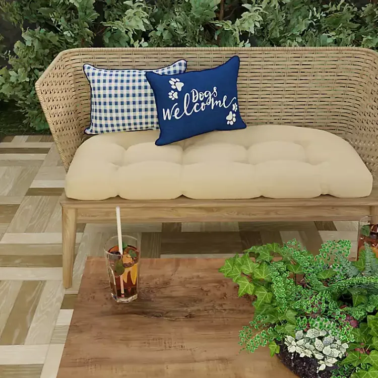 Outdoor Cushions & Pillows-Kirklands Home Navy Dogs Welcome Outdoor Lumbar Pillow