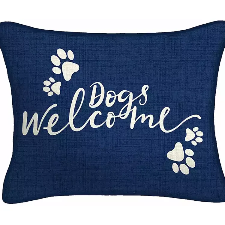 Outdoor Cushions & Pillows-Kirklands Home Navy Dogs Welcome Outdoor Lumbar Pillow