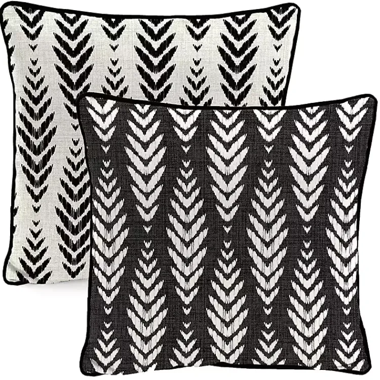 Outdoor Cushions & Pillows-Kirklands Home Black & White Geometric Leaves Outdoor Pillow
