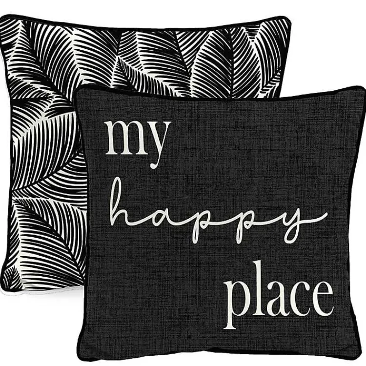 Outdoor Cushions & Pillows-Kirklands Home Black & White My Happy Place Outdoor Pillow