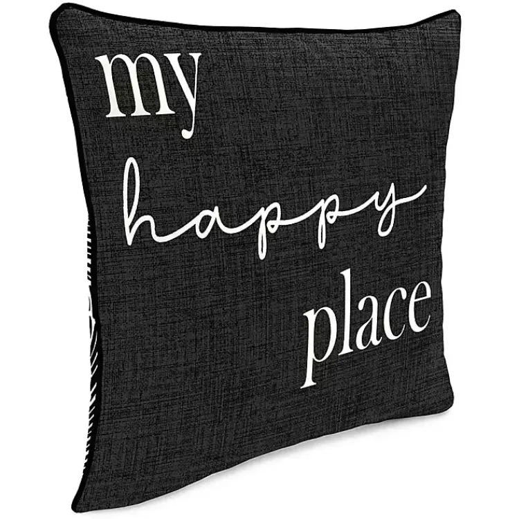 Outdoor Cushions & Pillows-Kirklands Home Black & White My Happy Place Outdoor Pillow