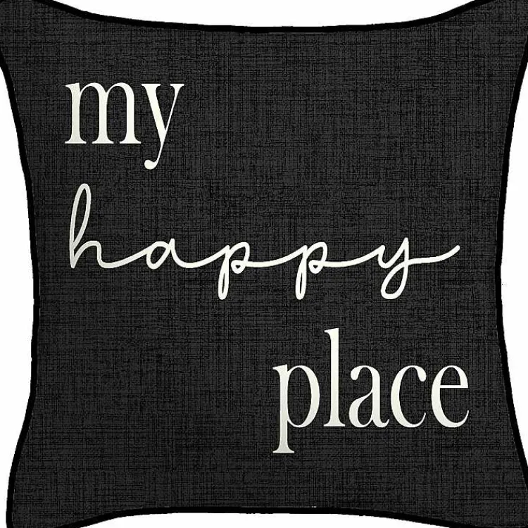 Outdoor Cushions & Pillows-Kirklands Home Black & White My Happy Place Outdoor Pillow