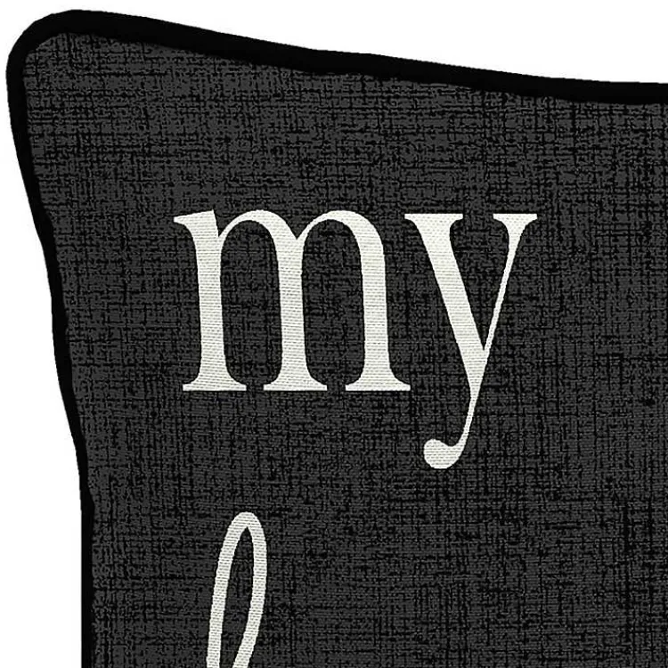 Outdoor Cushions & Pillows-Kirklands Home Black & White My Happy Place Outdoor Pillow