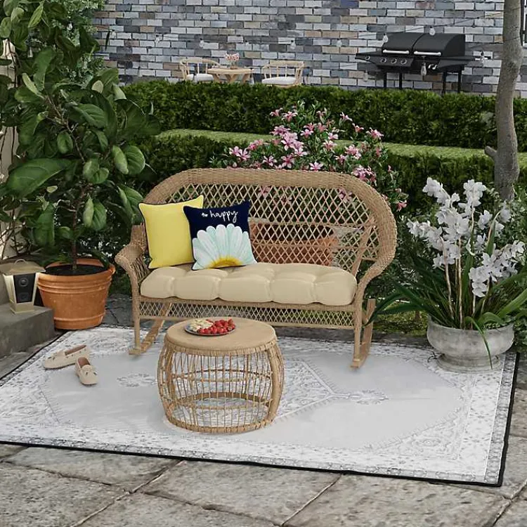 Outdoor Cushions & Pillows-Kirklands Home Blue & Yellow Bee Happy Outdoor Pillow