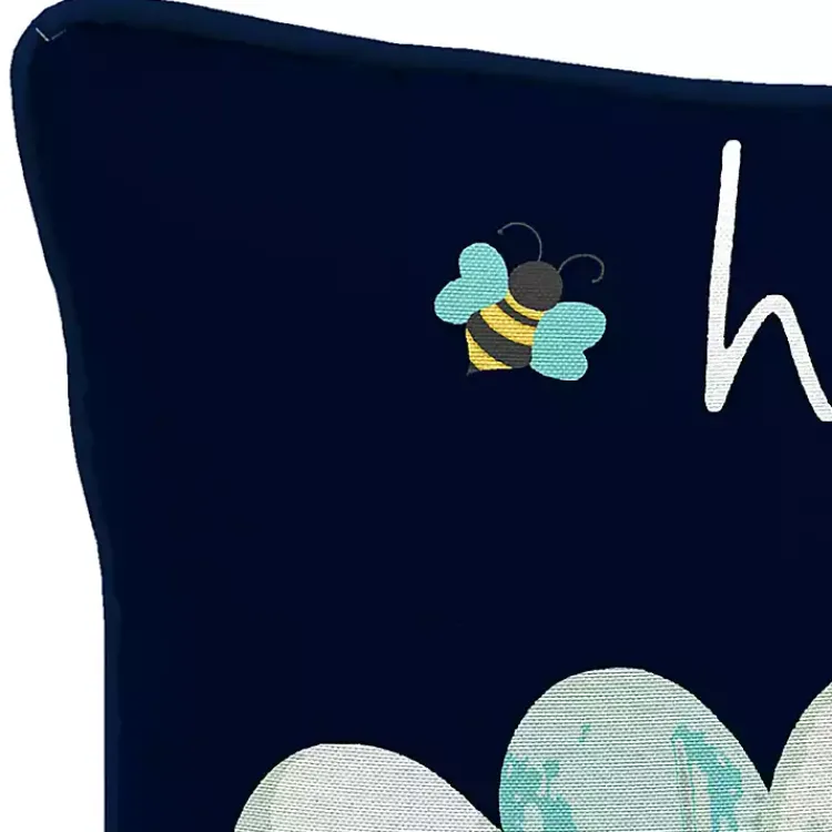 Outdoor Cushions & Pillows-Kirklands Home Blue & Yellow Bee Happy Outdoor Pillow