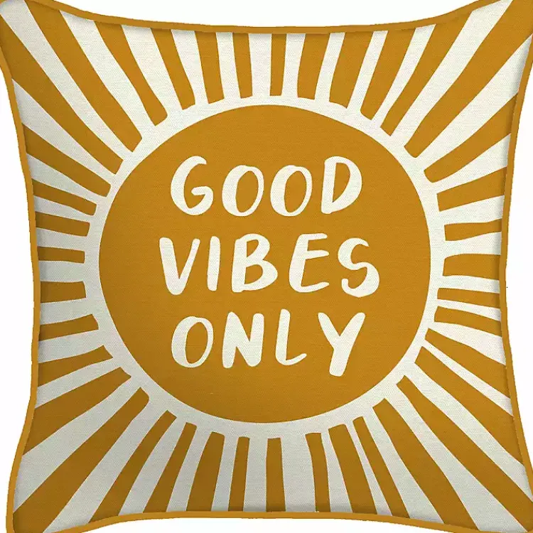 Outdoor Cushions & Pillows-Kirklands Home Gold Good Vibes Only Sunny Outdoor Pillow