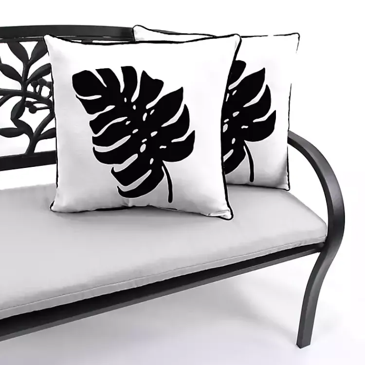 Outdoor Cushions & Pillows-Kirklands Home Black and White Palm Leaf Outdoor Pillow