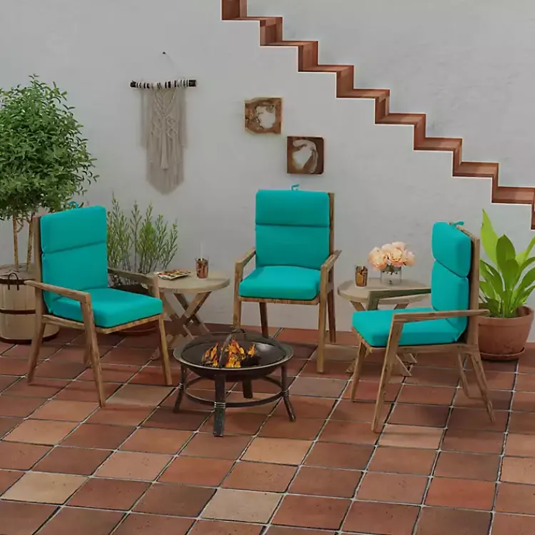 Outdoor Cushions & Pillows-Kirklands Home Turquoise Canvas French Edge Outdoor Chair Cushion Blue