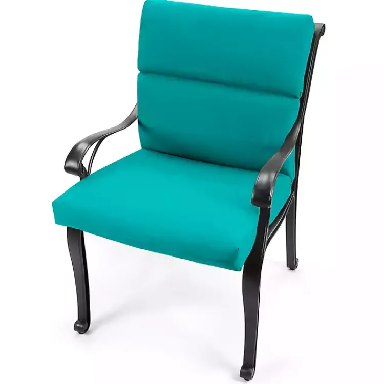 Outdoor Cushions & Pillows-Kirklands Home Turquoise Canvas French Edge Outdoor Chair Cushion Blue