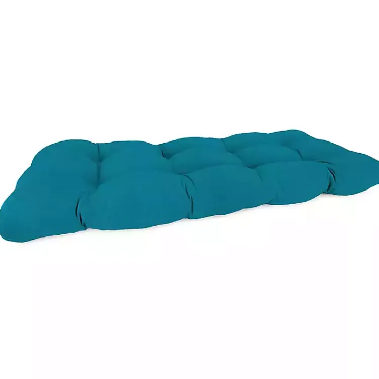 Outdoor Cushions & Pillows-Kirklands Home Turquoise Tufted Canvas Outdoor Bench Cushion Blue