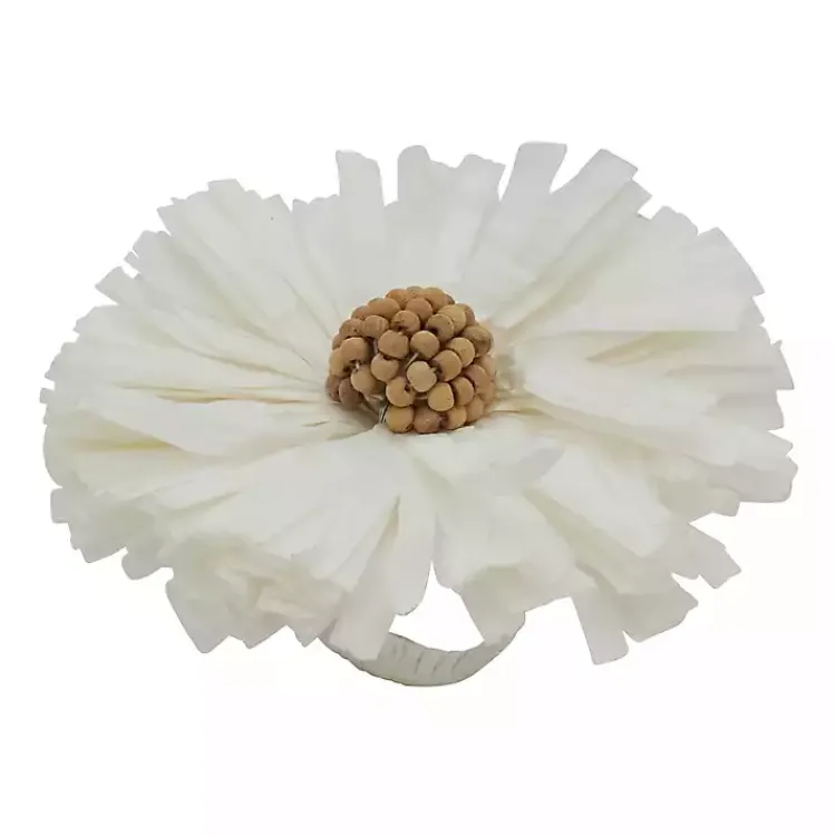 Table Linens-Kirklands Home Raffia Flower Napkin Rings, Set of 4 White