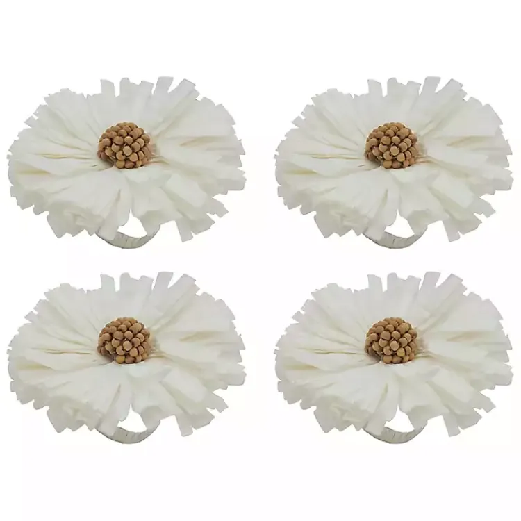 Table Linens-Kirklands Home Raffia Flower Napkin Rings, Set of 4 White