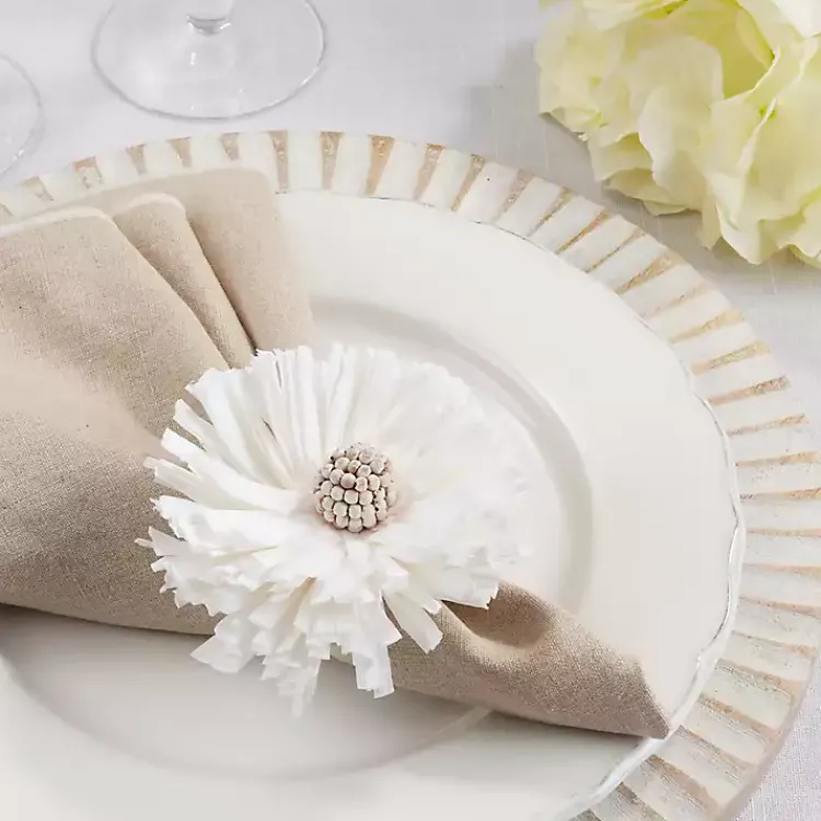 Table Linens-Kirklands Home Raffia Flower Napkin Rings, Set of 4 White