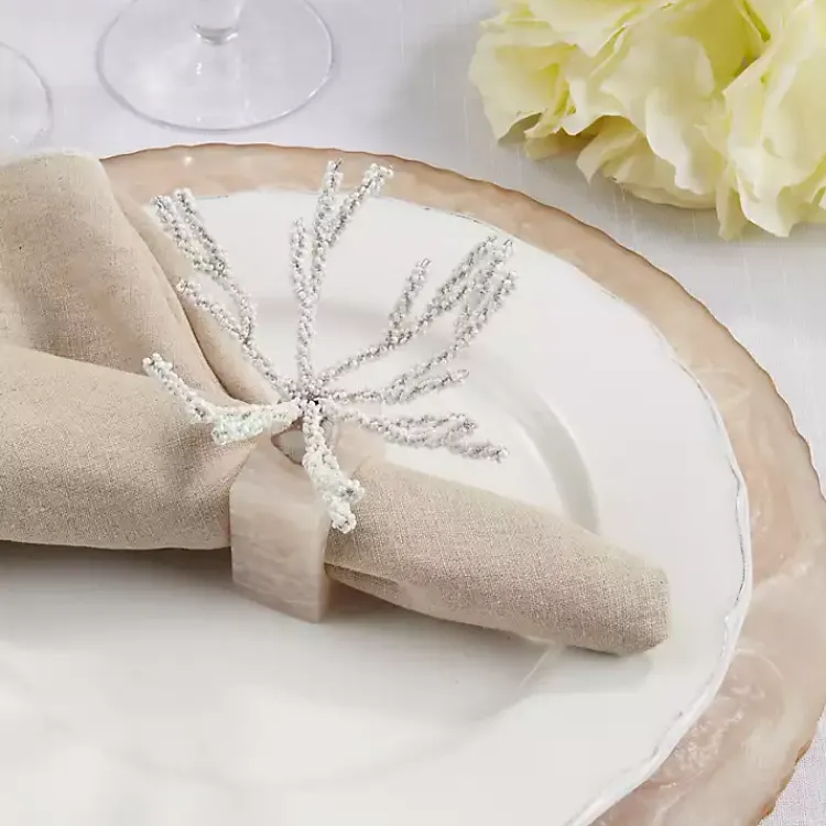 Table Linens-Kirklands Home Cream Beaded Coral Napkin Rings, Set of 4 Ivory