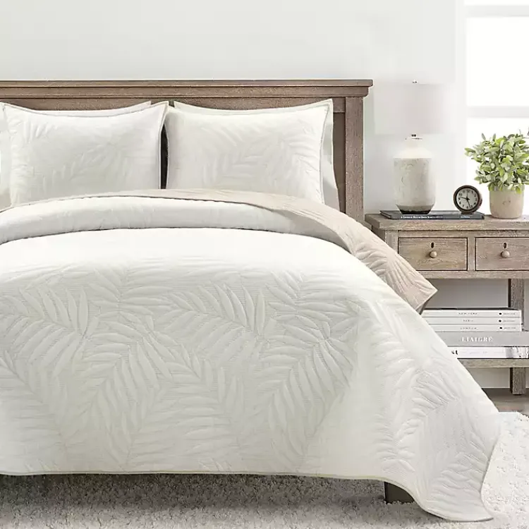 Quilts-Kirklands Home Neutral Leaf Reversible 3-pc. Cali King Quilt Set