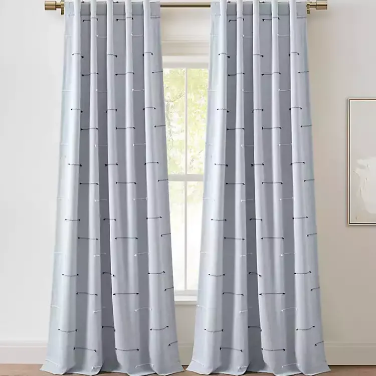Curtains & Drapes-Kirklands Home Clipped Stripe Curtain Panel Set, 84 in. Blue