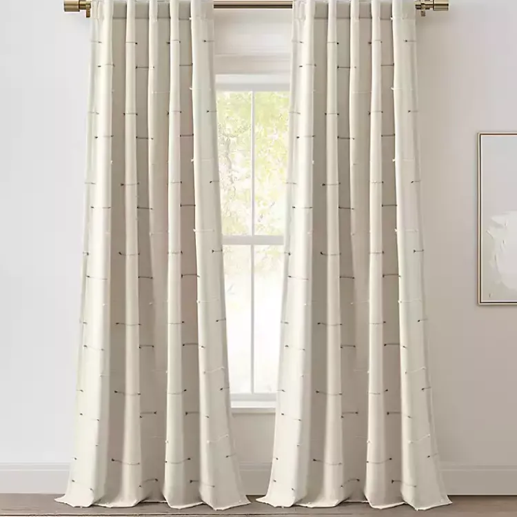 Curtains & Drapes-Kirklands Home Neutral Clipped Stripe Curtain Panel Set, 84 in. Tan
