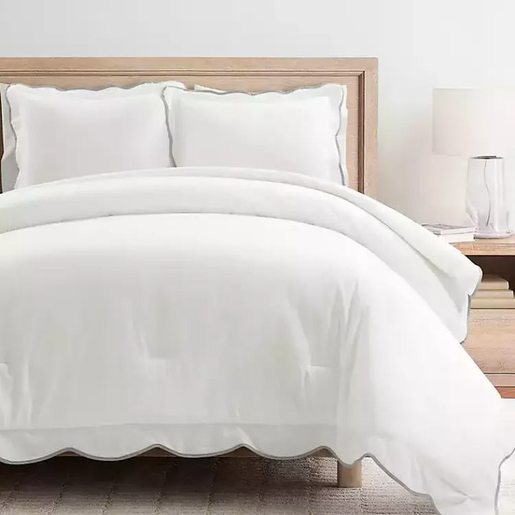 Comforters-Kirklands Home Gray Scalloped Edge 3-pc. King Comforter Set