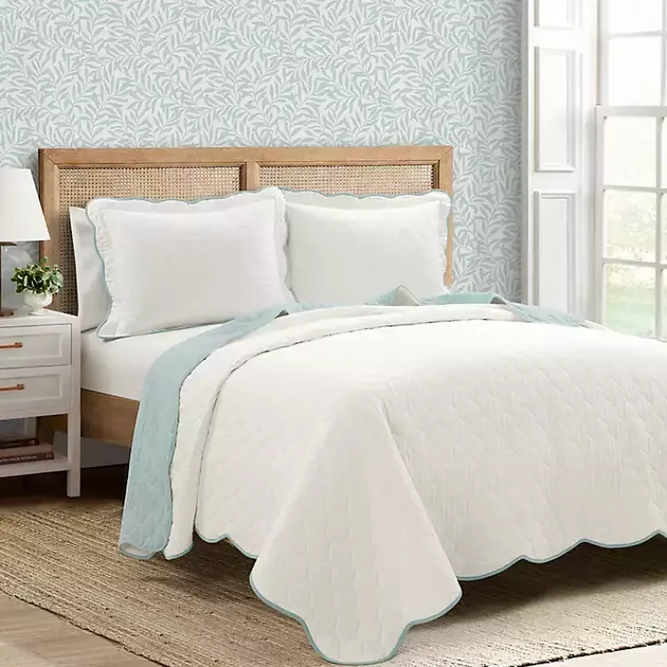 Quilts-Kirklands Home White and Teal Scallop 3-pc. King Quilt Set