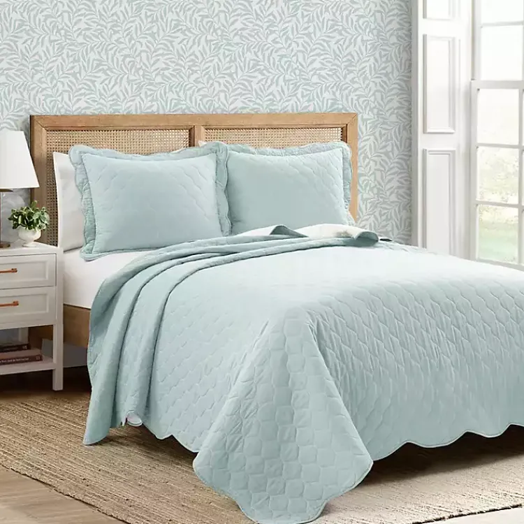Quilts-Kirklands Home White and Teal Scallop 3-pc. King Quilt Set